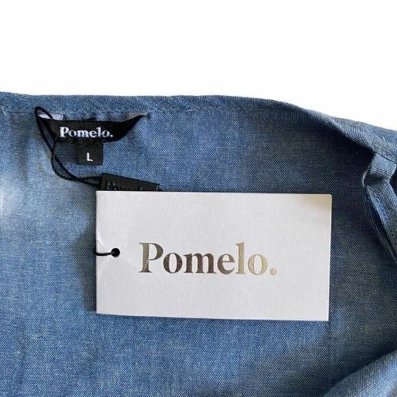 Pomelo Blue Square Neck Denim Chambray Sleeveless Cropped Tank Top US L - Picture 6 of 9